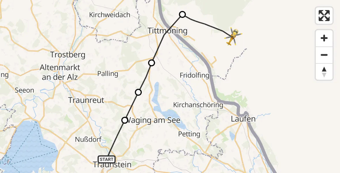 Flugroute Rettungshubschrauber Traunstein - Hochburg-Ach, 27 Juni 2026, 14:22