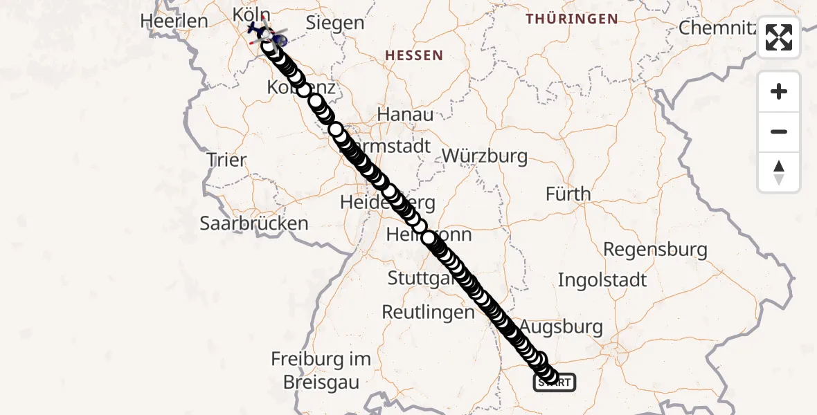 Flugroute Polizeihubschrauber Fuchstal - Sankt Augustin, 27 Juni 2026, 14:22