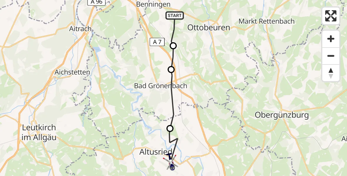 Flugroute Polizeihubschrauber Lachen - Altusried, 27 Juni 2026, 14:30