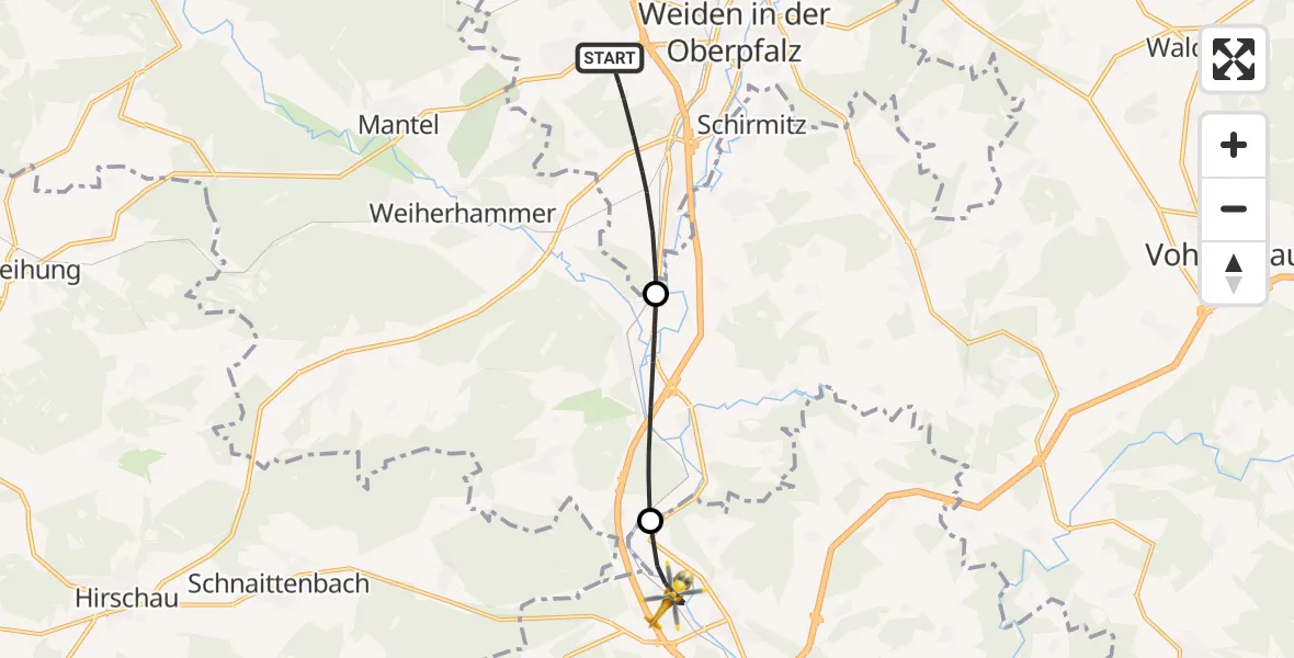 Flugroute Rettungshubschrauber Weiden i.d.OPf. - Wernberg-Köblitz, 27 Juni 2026, 14:33
