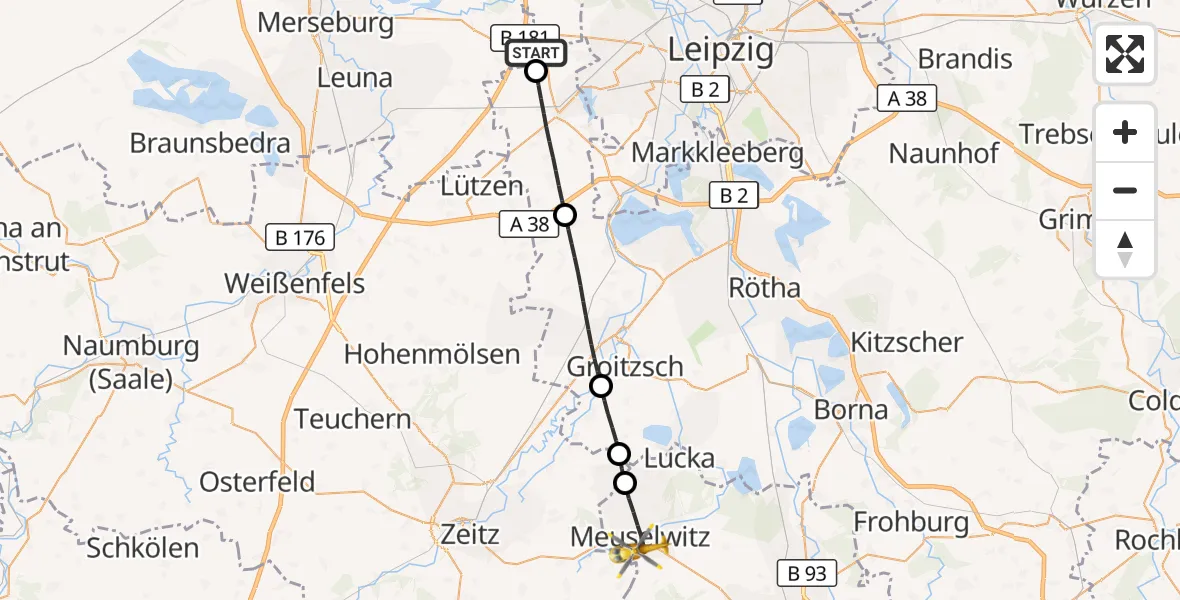Flugroute Rettungshubschrauber Schkeuditz - Meuselwitz, 27 Juni 2026, 14:35