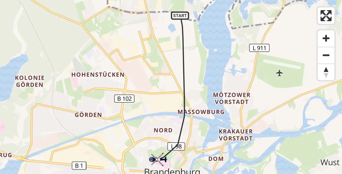 Flugroute Polizeihubschrauber Brandenburg an der Havel - Brandenburg an der Havel, 27 Juni 2026, 14:35