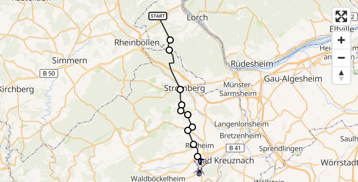 Flugroute Polizeihubschrauber Bacharach - Hüffelsheim, 27 Juni 2026, 14:38