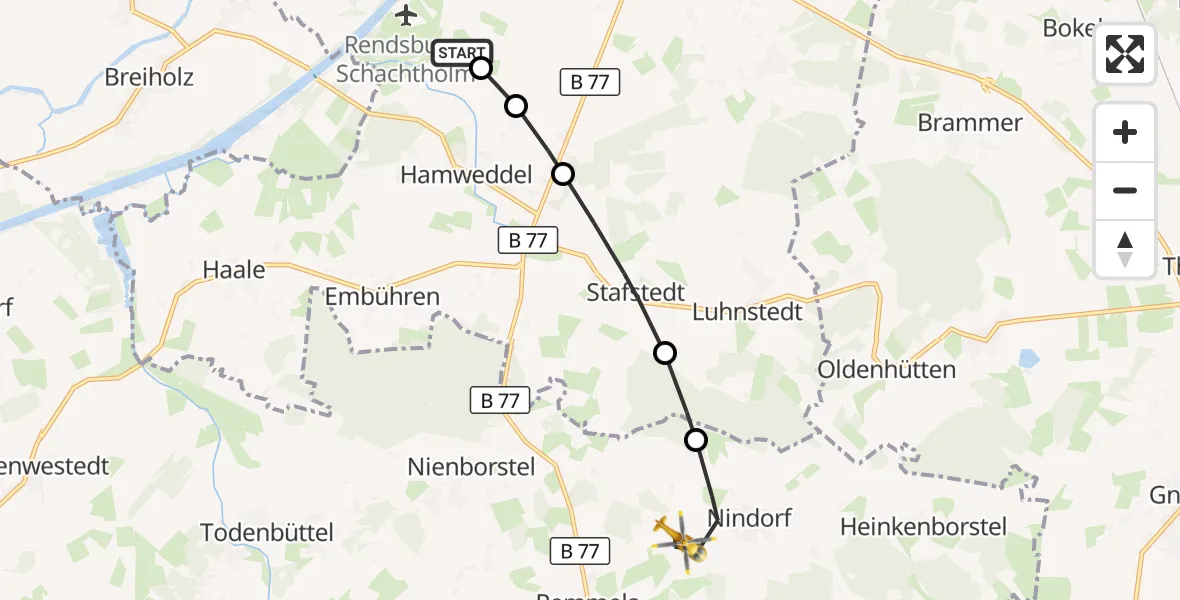 Flugroute Ambulanzhubschrauber Hörsten - Nindorf, 27 Juni 2026, 14:51