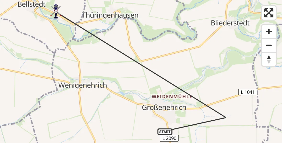 Flugroute Polizeihubschrauber Greußen - Bellstedt, 27 Juni 2026, 14:51