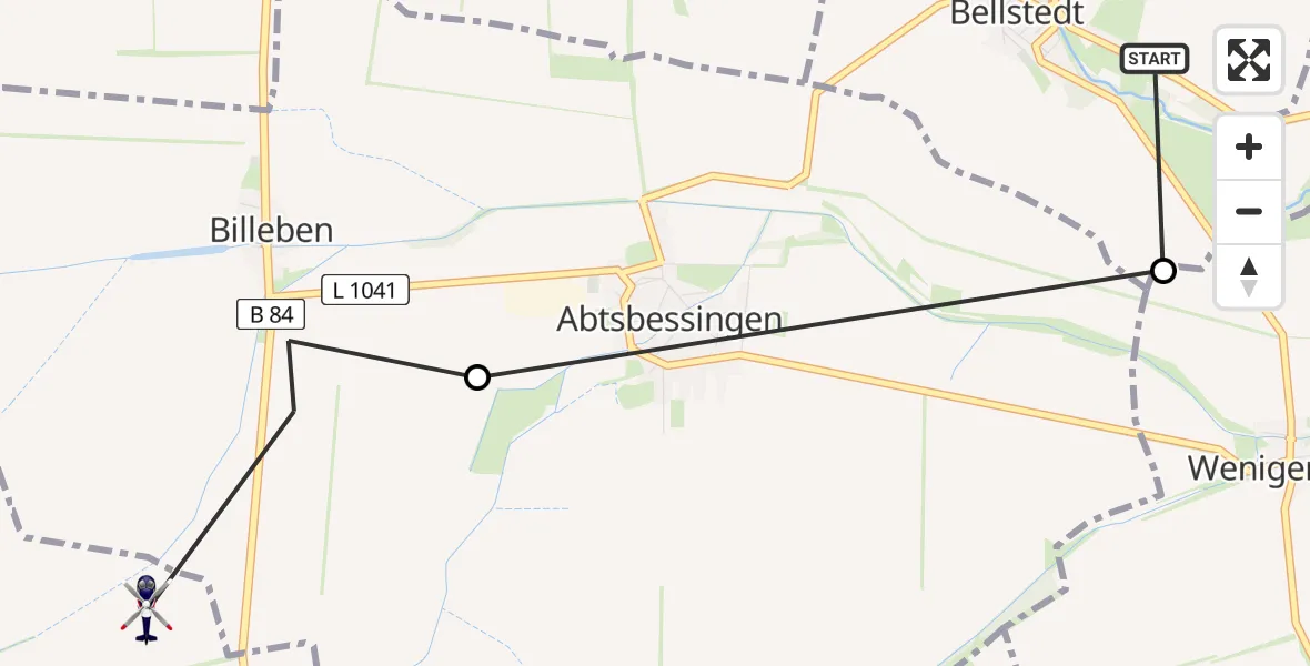 Flugroute Polizeihubschrauber Bellstedt - Ebeleben, 27 Juni 2026, 14:55