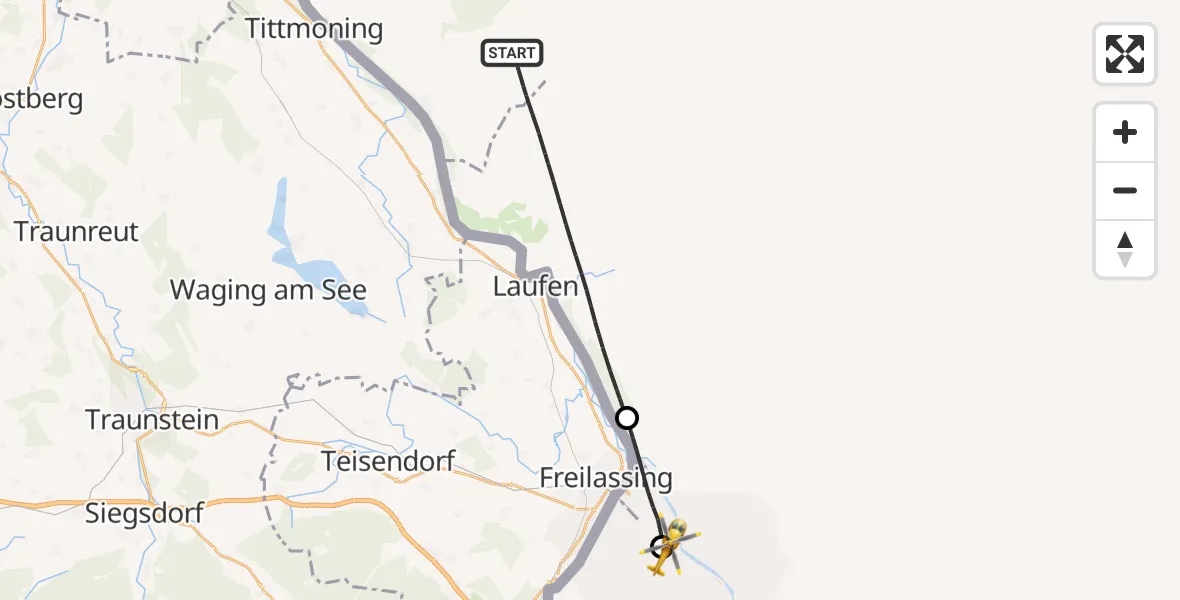 Flugroute Rettungshubschrauber Hochburg-Ach - Dachlandeplatz Heliport, 27 Juni 2026, 14:56