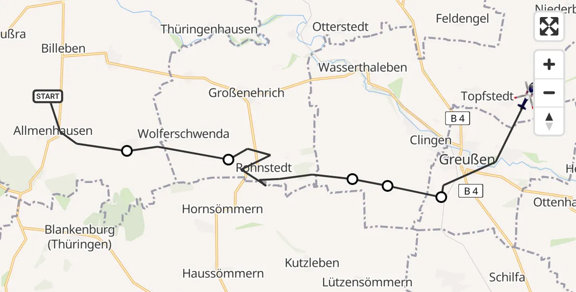 Flugroute Polizeihubschrauber Ebeleben - Topfstedt, 27 Juni 2026, 14:58