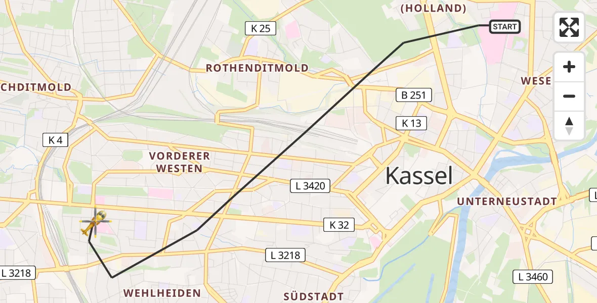 Flugroute Rettungshubschrauber Kassel - Kassel, 27 Juni 2026, 15:03