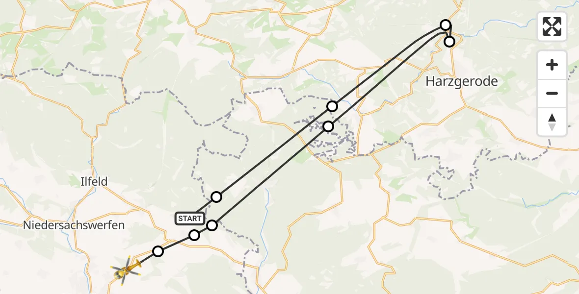 Flugroute Rettungshubschrauber Harztor - Nordhausen, 27 Juni 2026, 15:06