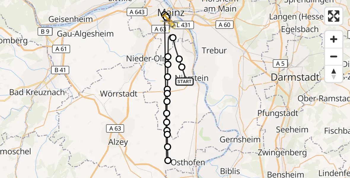 Flugroute Rettungshubschrauber Nierstein - Mainz, 27 Juni 2026, 15:06