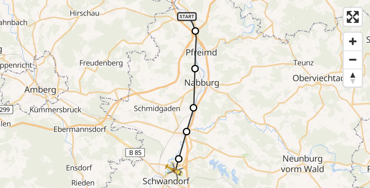 Flugroute Rettungshubschrauber Wernberg-Köblitz - Schwandorf, 27 Juni 2026, 15:10