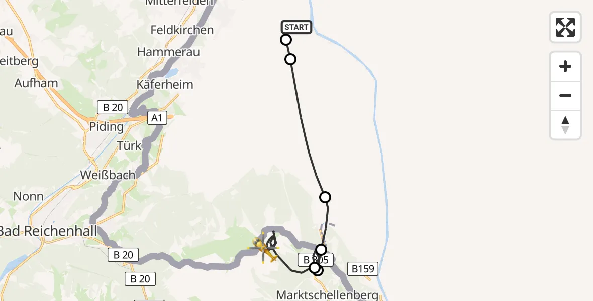 Flugroute Rettungshubschrauber Dachlandeplatz Heliport - Schellenberger Forst, 27 Juni 2026, 15:27