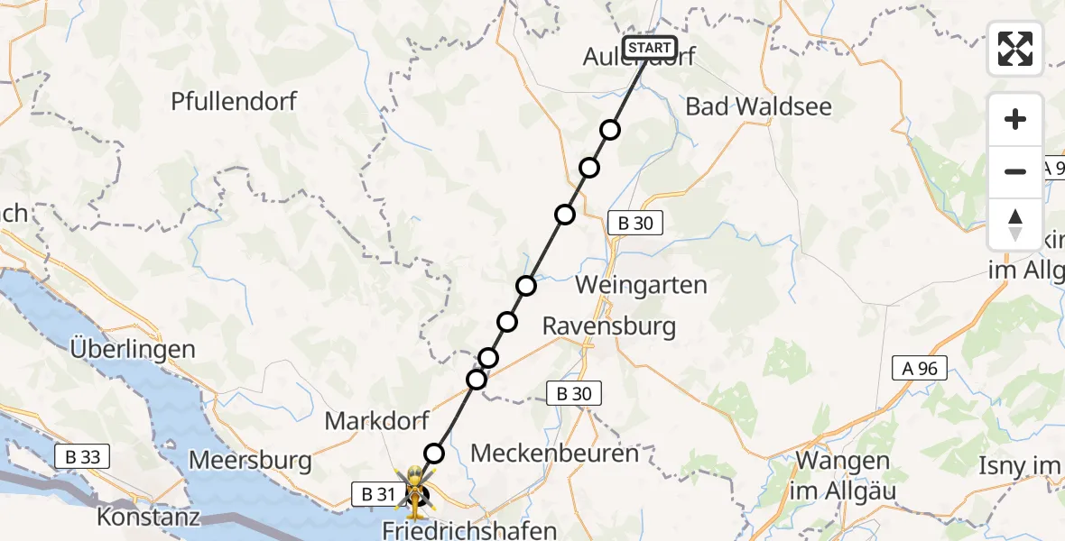 Flugroute Rettungshubschrauber Aulendorf - Friedrichshafen Hospital, 27 Juni 2026, 15:29