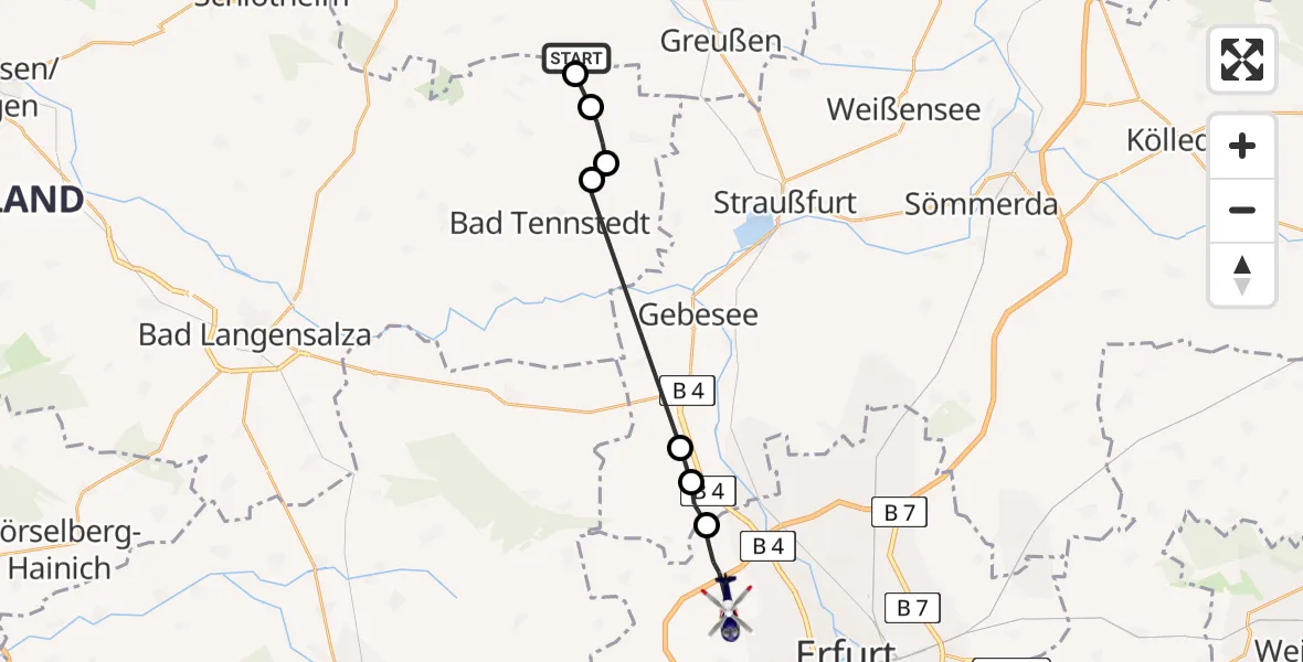 Flugroute Polizeihubschrauber Greußen - Erfurt, 27 Juni 2026, 15:31