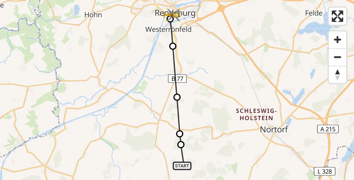 Flugroute Ambulanzhubschrauber Nindorf - Rendsburg, 27 Juni 2026, 15:38