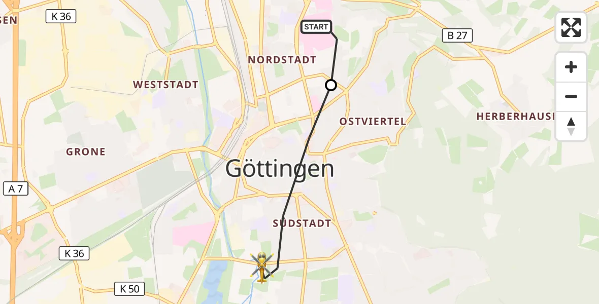 Flugroute Rettungshubschrauber Göttingen University Clinic Hubschrauberlandeplatz - Göttingen, 27 Juni 2026, 15:46