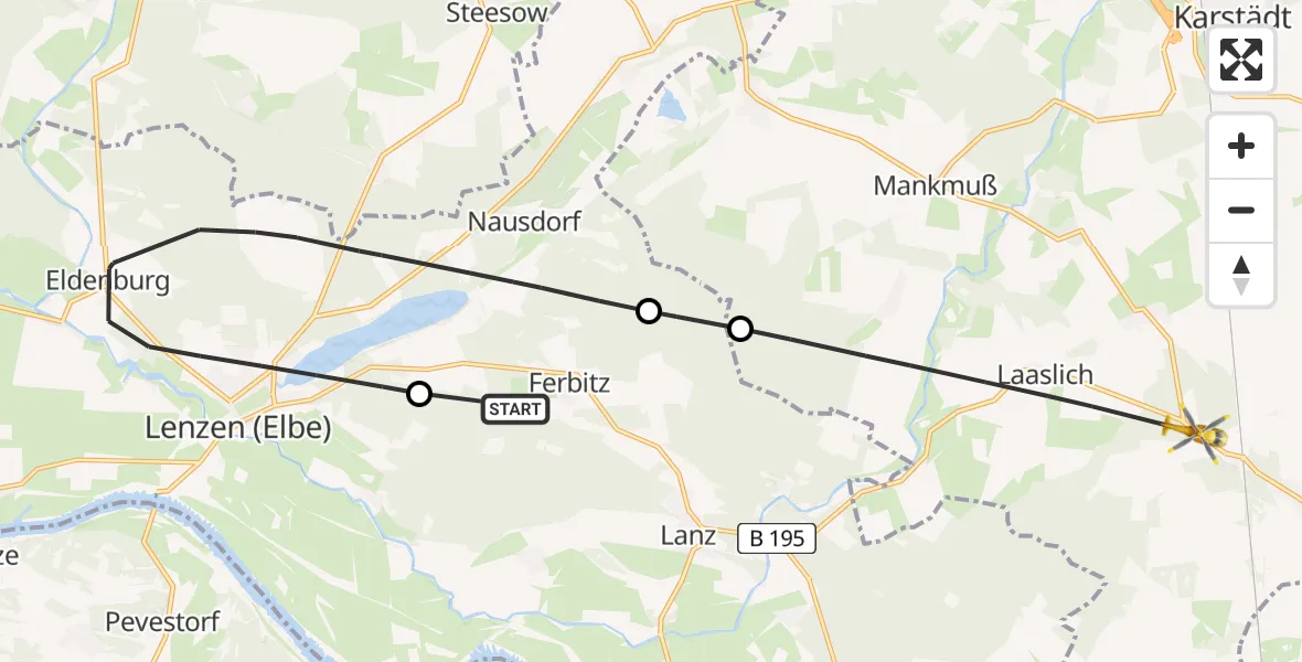 Flugroute Rettungshubschrauber Lanz - Perleberg, 27 Juni 2026, 15:51