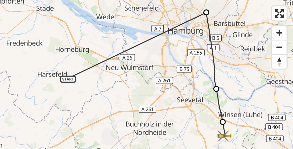 Flugroute Rettungshubschrauber Harsefeld - Winsen (Luhe), 27 Juni 2026, 15:54
