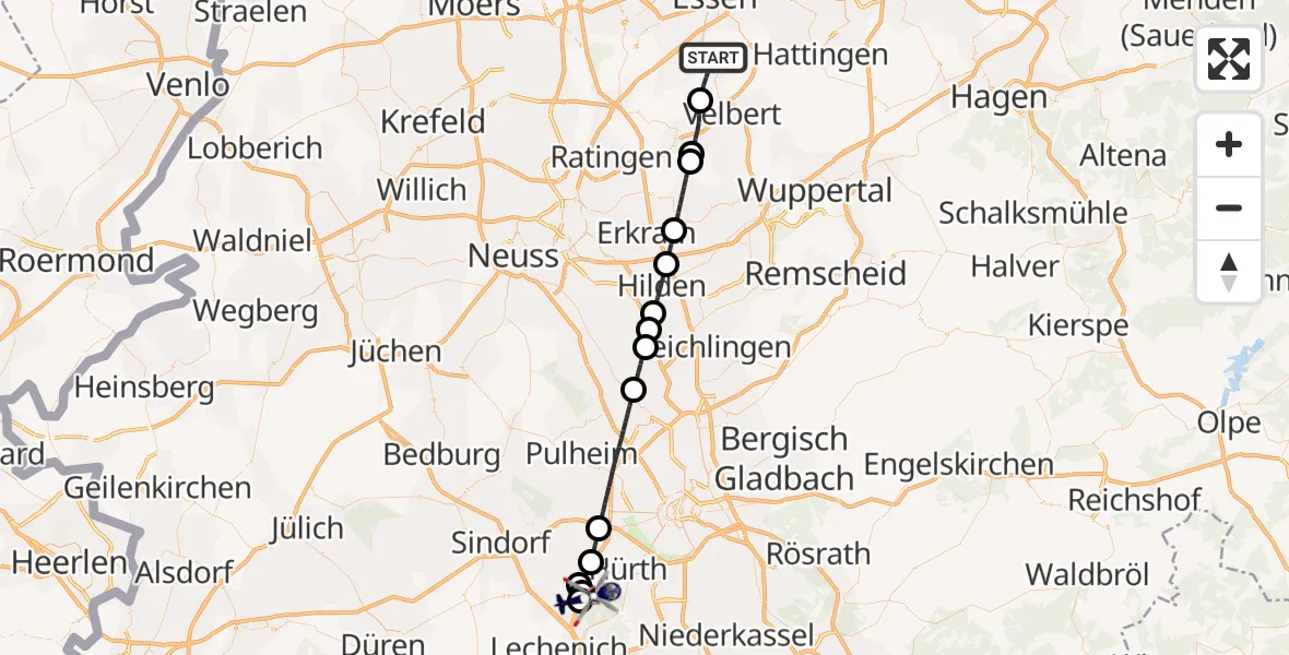Flugroute Polizeihubschrauber Essen - Erftstadt, 27 Juni 2026, 16:14