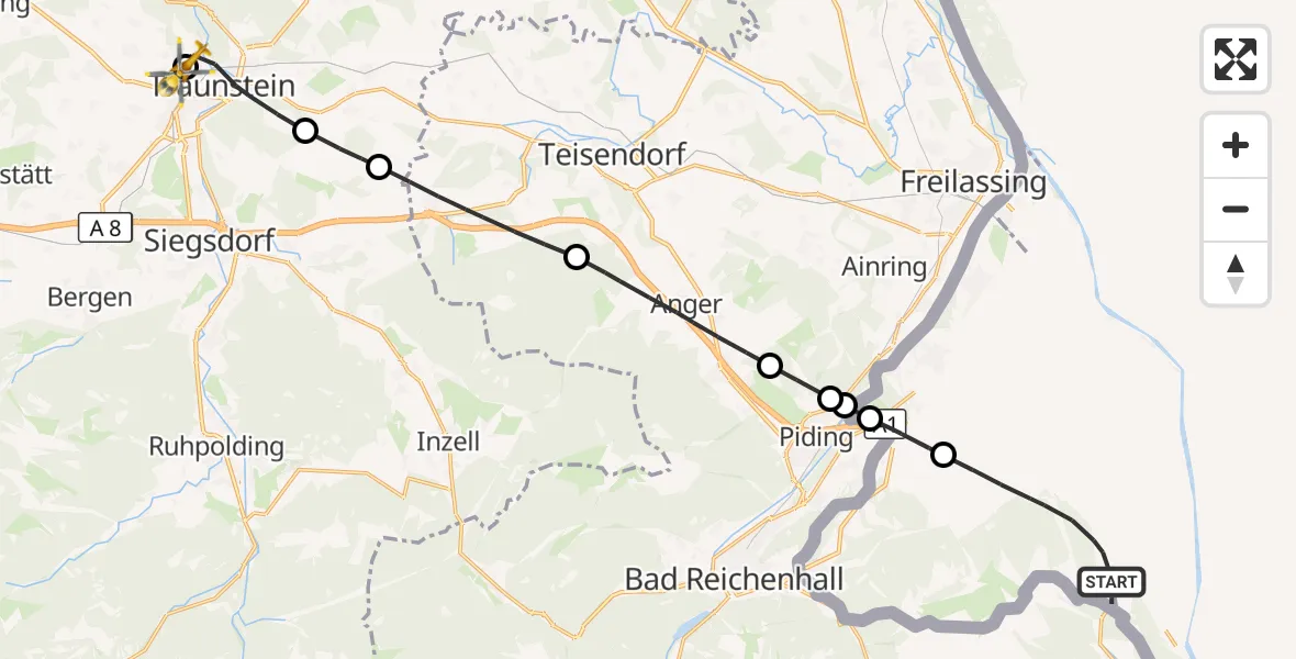Flugroute Rettungshubschrauber Drachenloch - Traunstein Hospital, 27 Juni 2026, 16:16