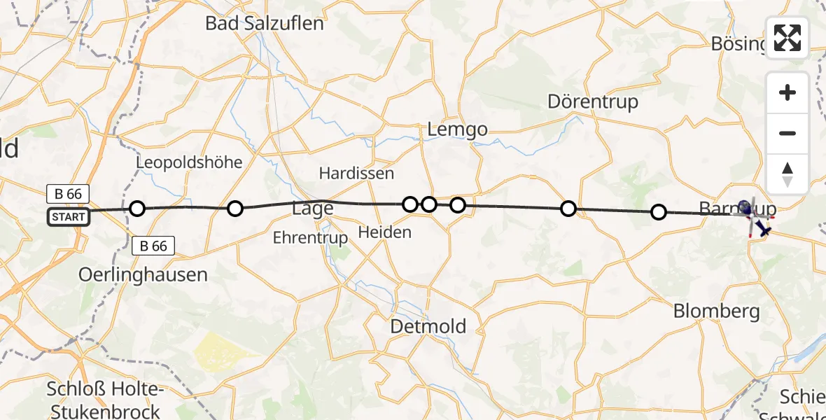 Flugroute Polizeihubschrauber Bielefeld - Barntrup, 27 Juni 2026, 16:17