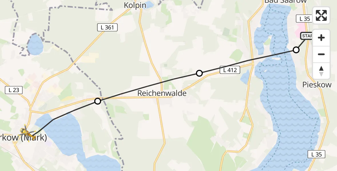 Flugroute Rettungshubschrauber Bad Saarow Hospital - Storkow (Mark), 27 Juni 2026, 16:34
