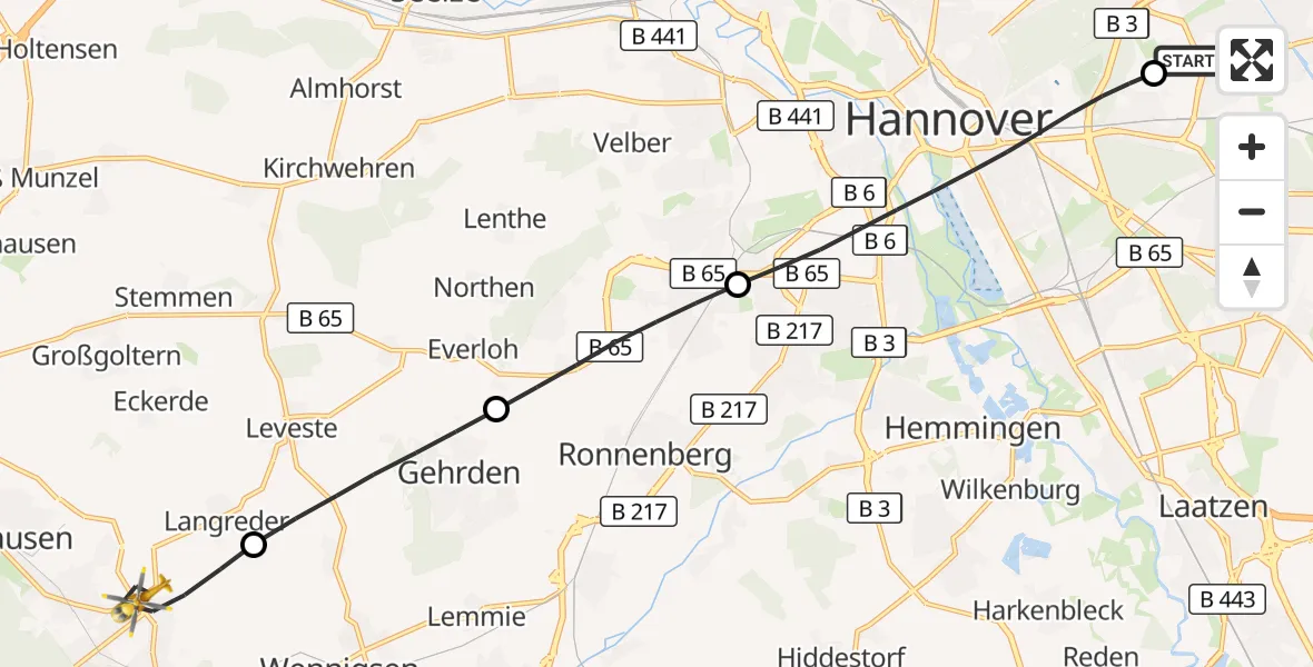 Flugroute Rettungshubschrauber Hannover Luftrettung Hubschrauberlandeplatz (Christoph 4) - Barsinghausen, 27 Juni 2026, 16:39