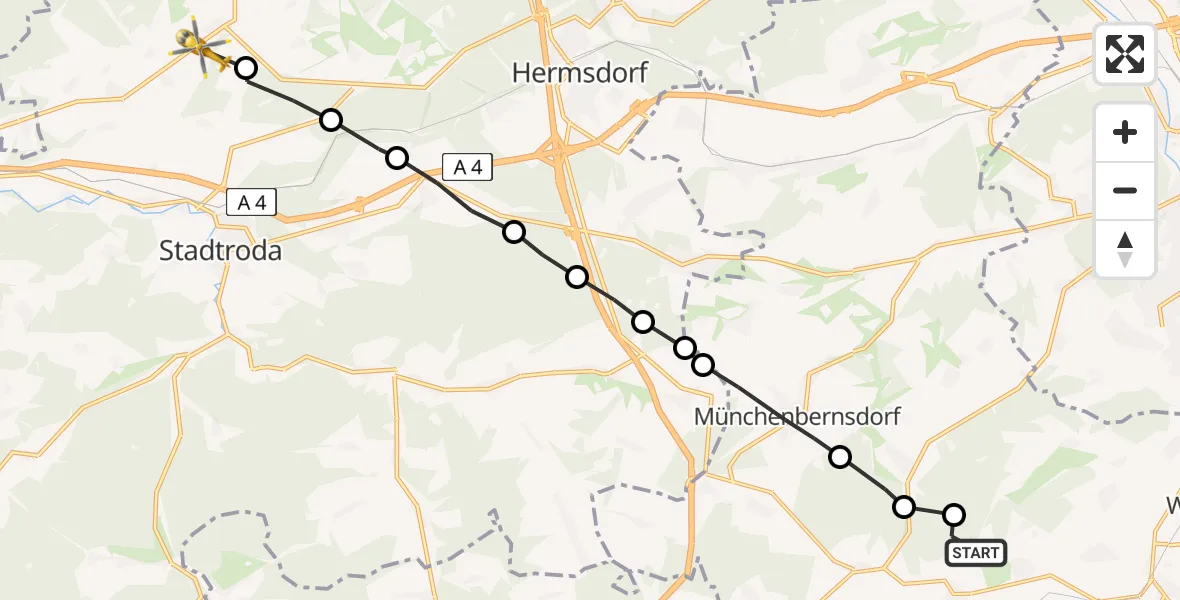 Flugroute Rettungshubschrauber Harth-Pöllnitz - Schöngleina, 27 Juni 2026, 16:42