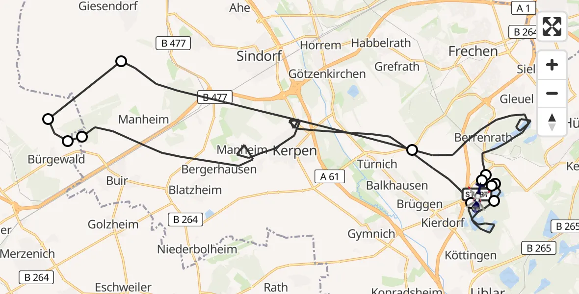 Flugroute Polizeihubschrauber Erftstadt - Erftstadt, 27 Juni 2026, 16:45