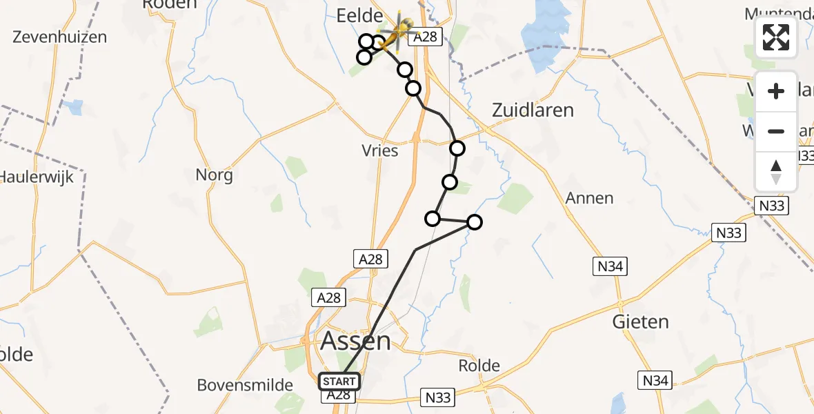 Flugroute Rettungshubschrauber Assen - Groningen Airport Eelde, 27 Juni 2026, 16:51