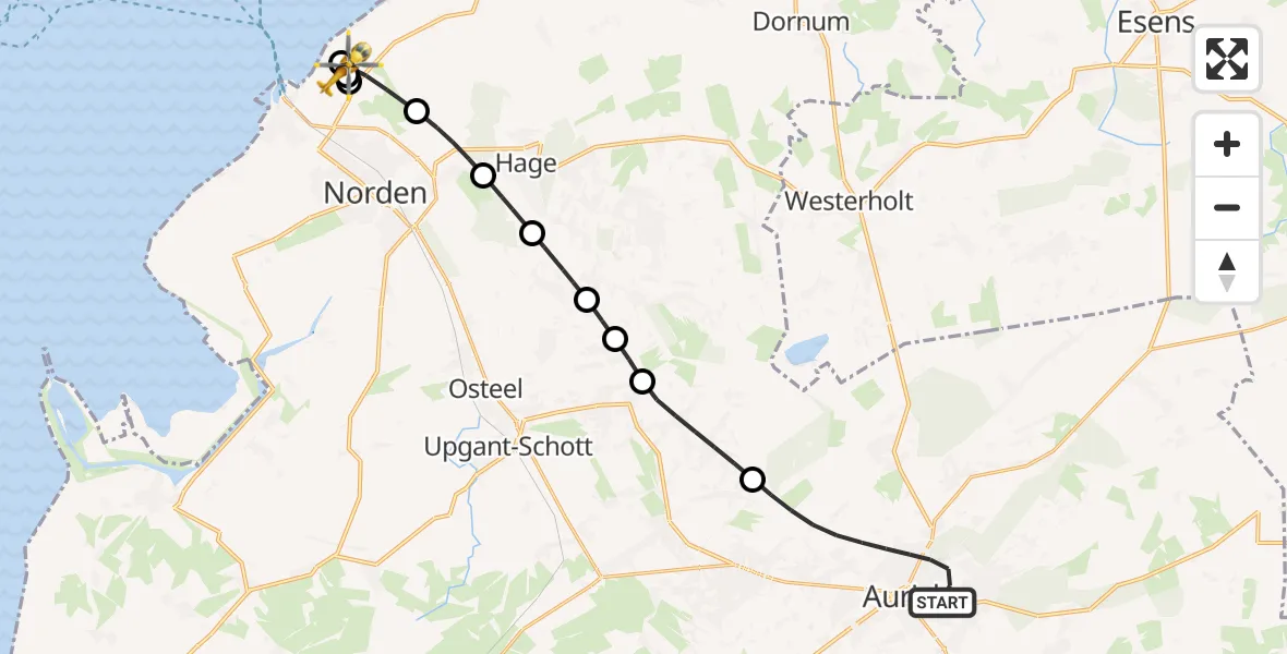 Flugroute Ambulanzhubschrauber Aurich - Norden-Norddeich Flughafen, 27 Juni 2026, 16:58