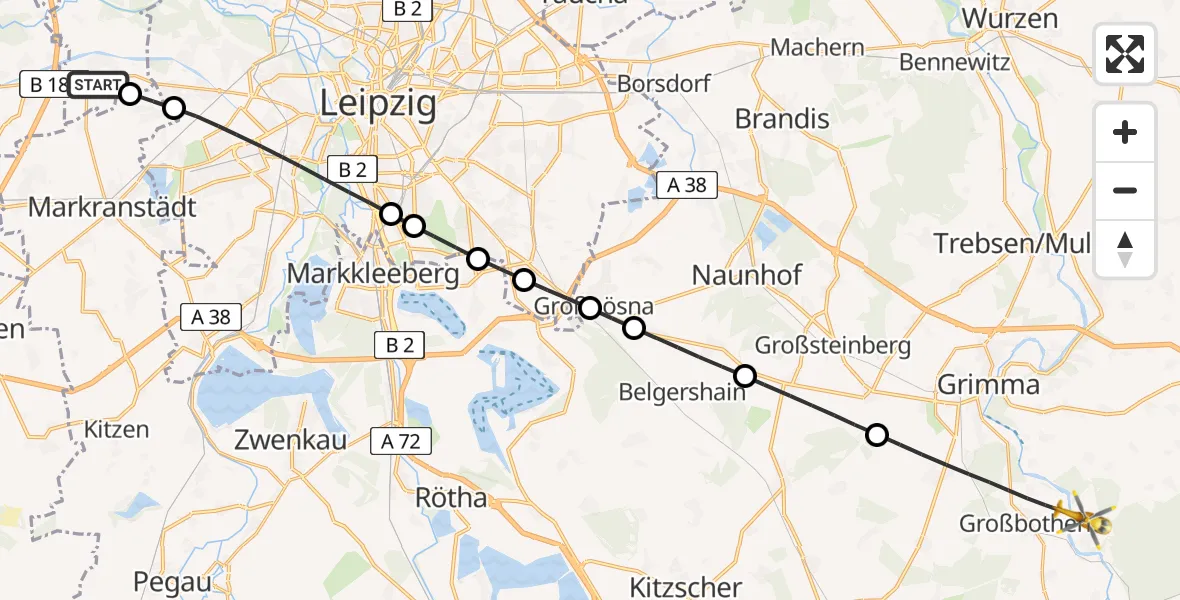 Flugroute Rettungshubschrauber Schkeuditz - Grimma, 27 Juni 2026, 17:03