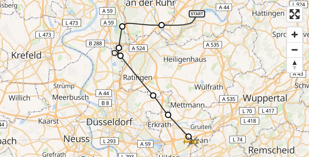 Flugroute Rettungshubschrauber Essen - Haan, 27 Juni 2026, 17:06
