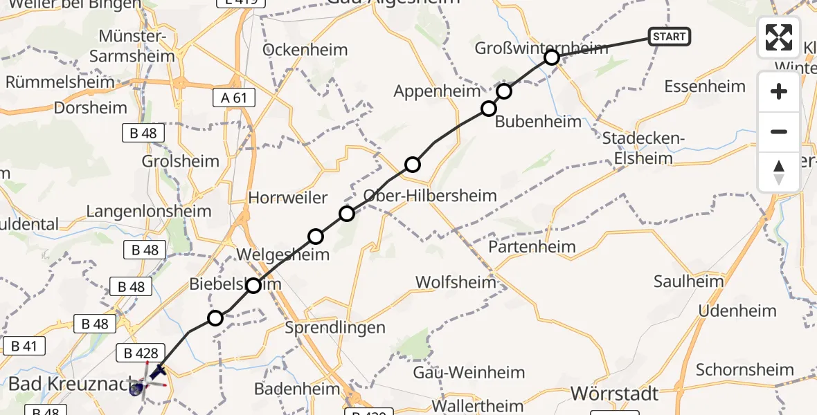 Flugroute Polizeihubschrauber Essenheim - Bad Kreuznach, 27 Juni 2026, 17:15
