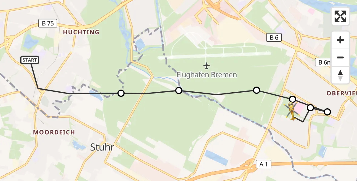 Flugroute Rettungshubschrauber Bremen - ADAC Air Rescue Station Bremen Hubschrauberlandeplatz (Christoph 6), 27 Juni 2026, 17:15