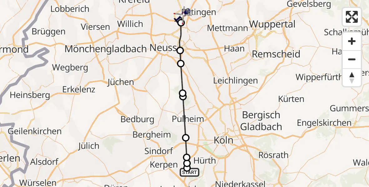 Flugroute Polizeihubschrauber Erftstadt - Düsseldorf Flughafen, 27 Juni 2026, 17:16