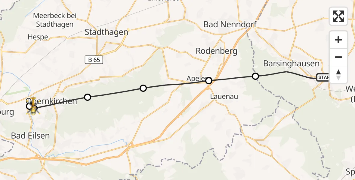 Flugroute Rettungshubschrauber Barsinghausen - Obernkirchen, 27 Juni 2026, 17:26