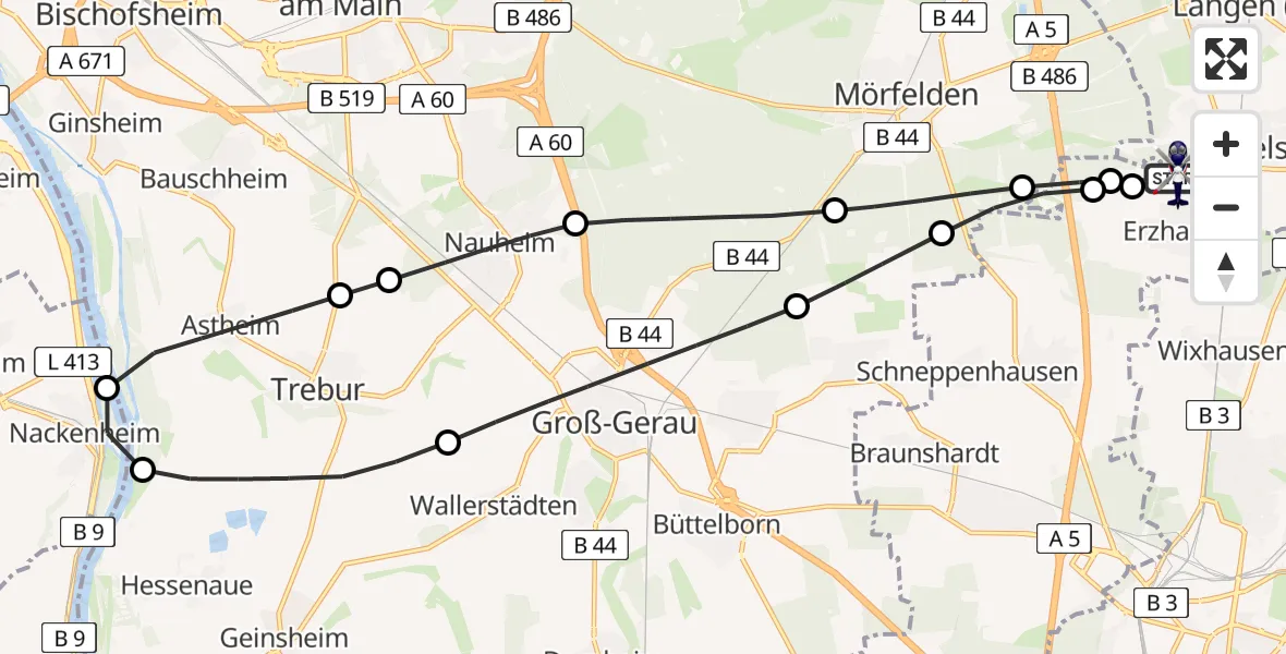Flugroute Polizeihubschrauber Flughafen Frankfurt-Egelsbach - Flughafen Frankfurt-Egelsbach, 27 Juni 2026, 17:30