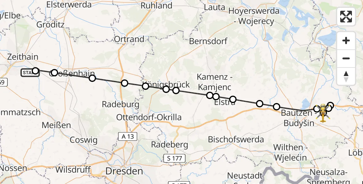 Flugroute Rettungshubschrauber Riesa - Bautzen Flugplatz, 27 Juni 2026, 17:36