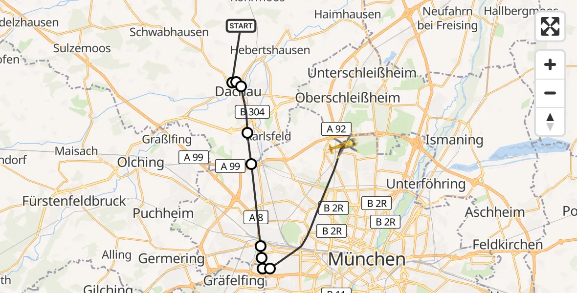 Flugroute Rettungshubschrauber Röhrmoos - München, 27 Juni 2026, 17:38