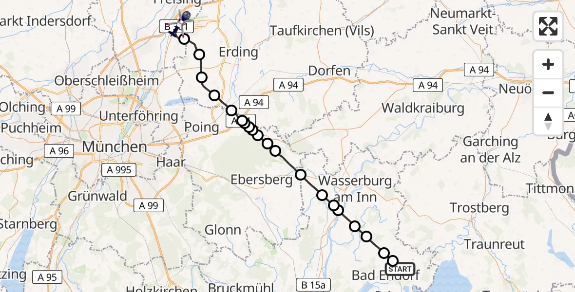 Flugroute Polizeihubschrauber Bad Endorf - München Flughafen, 27 Juni 2026, 17:39