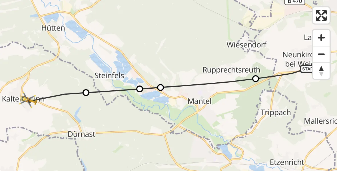 Flugroute Rettungshubschrauber Weiden i.d.OPf. - Weiherhammer, 27 Juni 2026, 17:43