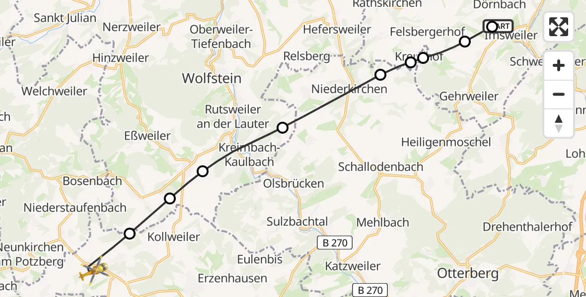 Flugroute Rettungshubschrauber Imsweiler UL - Reichenbach-Steegen, 27 Juni 2026, 17:43