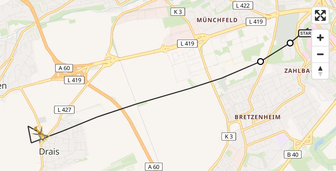Flugroute Rettungshubschrauber Mainz University Hospital - Mainz, 27 Juni 2026, 17:56