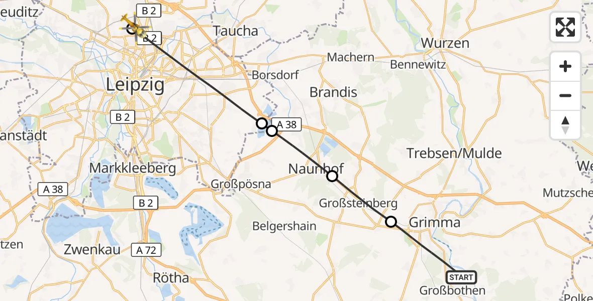 Flugroute Rettungshubschrauber Grimma - Sankt Georg Hospital Leipzig Reserve, 27 Juni 2026, 18:12