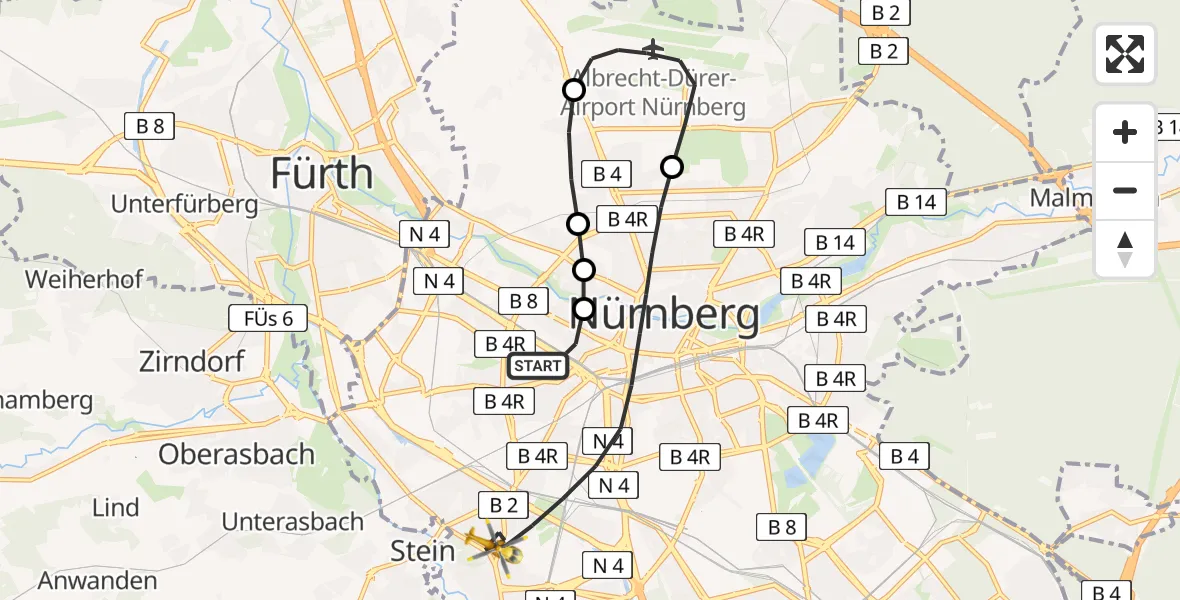 Flugroute Rettungshubschrauber Nürnberg - Nürnberg, 27 Juni 2026, 18:17