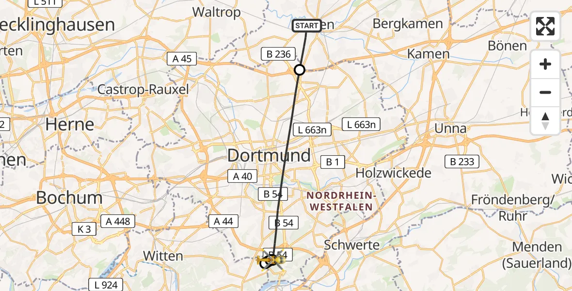 Flugroute Rettungshubschrauber Lünen - Dortmund, 27 Juni 2026, 18:22