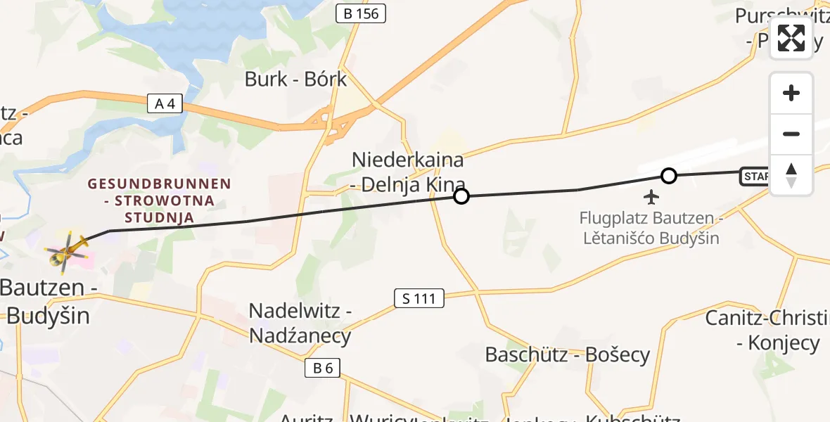 Flugroute Rettungshubschrauber Bautzen Flugplatz - Bautzen, 27 Juni 2026, 18:28