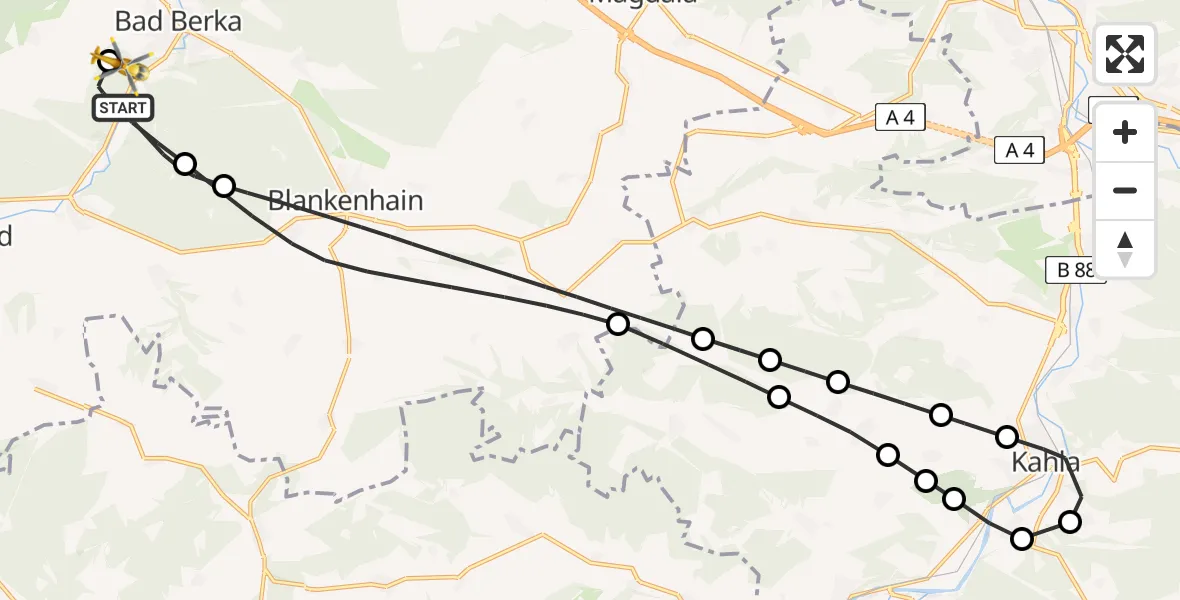 Flugroute Ambulanzhubschrauber Bad Berka - DRF Rettungsstation Bad Berka Hubschrauberlandeplatz, 27 Juni 2026, 18:51